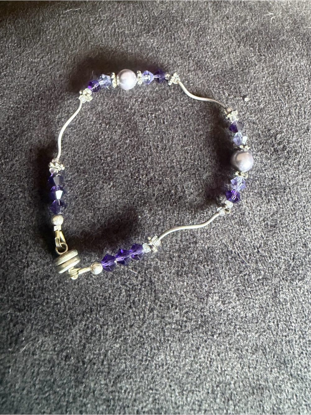 Purple Crystal & Pearl Accent Bracelet with Silver-Tone Details